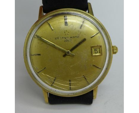 A gentleman's gold plated Eterna-Matic 3000calendar automatic wristwatch, calibre 1500K 34.5mm diameter, circa 1970's, workin