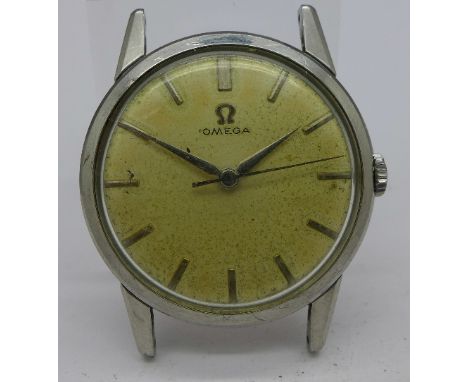 A gentleman's stainless steel Omega manual wind wristwatch, calibre 285, 33mm diameter, circa 1961, not working. 