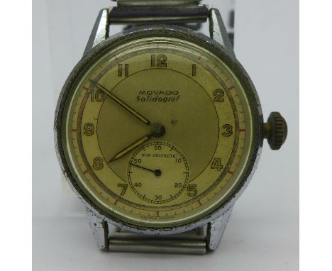 A gentleman's stainless steel backed Movado Solidograf manual wind wristwatch, calibre 75, 31mm diameter, circa 1940's, worki