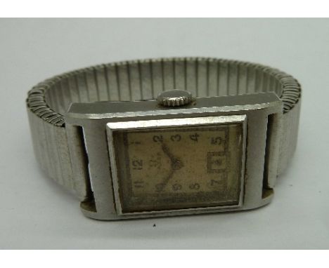A gentleman's stainless steel Omega rectangular cased manual wind wristwatch, 20mm diameter, circa 1940's not working. 
