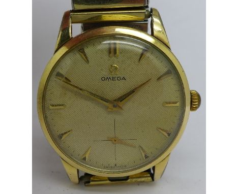 A gentleman's gold plated Omega manual wind wristwatch, calibre 266, 33mm diameter, circa 1954, working 