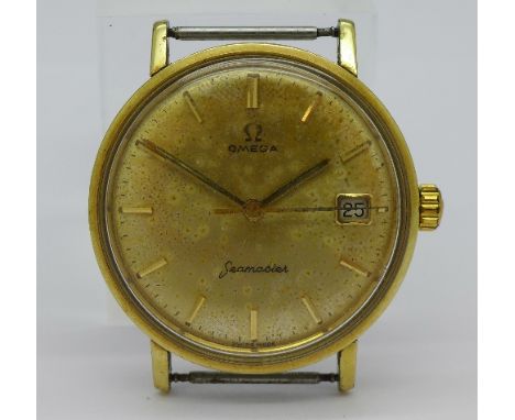 A gentleman's gold plated Omega Seamaster calendar manual wind wristwatch, 34mm diameter, working