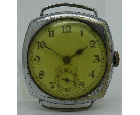 A gentleman's Rolex Sporting Model manual wind wristwatch, with cushion shaped wire-lugged case, 30mm diameter, circa 1920's 