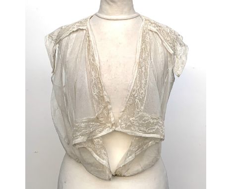 A late 19th/early 20th century lace blouse with sailor style collar with floral applique detail