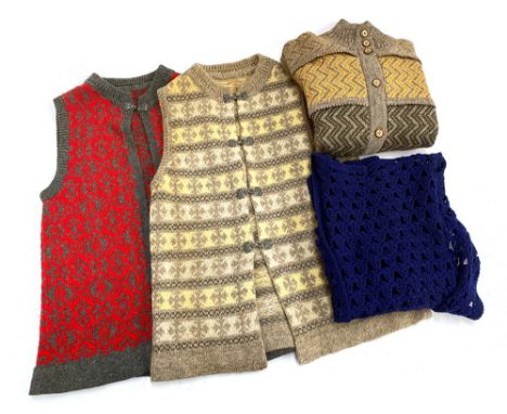 Two vintage Doreen Langford knitted tank tops, a knitted cardigan and a crocheted waistcoat (4)