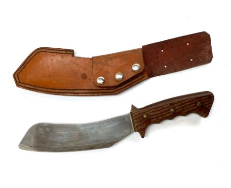 A vintage machete, the blade 23.5cmL, with leather sheath