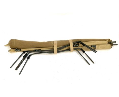An Army use canvas camp bed c.WWII, made by Hounsfield Ltd. marked 'Scott' in pen