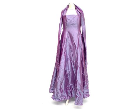 A vintage Droopy & Browns lilac silk gown with large ribbon ties and tulle underskirt, size 14Provenance: from the wardrobe o
