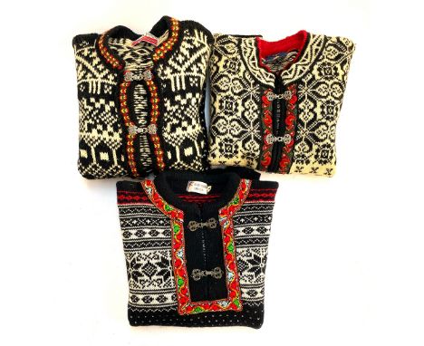 Three vintage Norwegian cardigans: Norwegian Design; Susan Fosse; and Skjaeveland