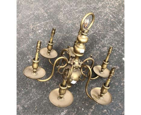 A six arm Dutch brass chandelier, 50cmH