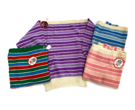 Four vintage Doreen Langford off the shoulder jumpers in striped patterns