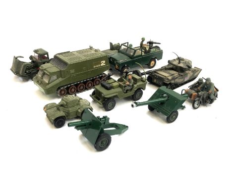 A quantity of die cast army vehicles to include Dinky Shado 2, US Jeep, Corgi Centurion Mk III, Mack Truck, Britains Land Rov