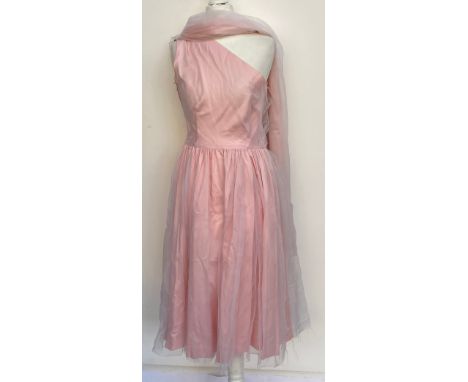 A vintage pink silk off-the-shoulder asymmetrical dress, size 10Provenance: from the wardrobe of The Late Duchess of Richmond