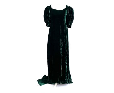 A vintage Droopy & Browns dark green velvet dress with puff sleeves (af), size 12Provenance: from the wardrobe of The Late Du