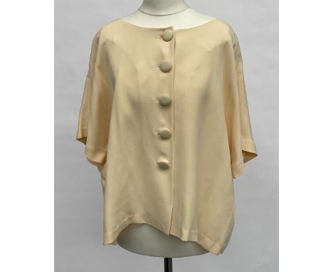 A vintage Droopy & Browns magnolia silk top with cloth covered buttons, size MProvenance: from the wardrobe of The Late Duche