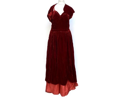 A 1930s velvet dress with matching shrug and original underskirt, by Harry Keiser