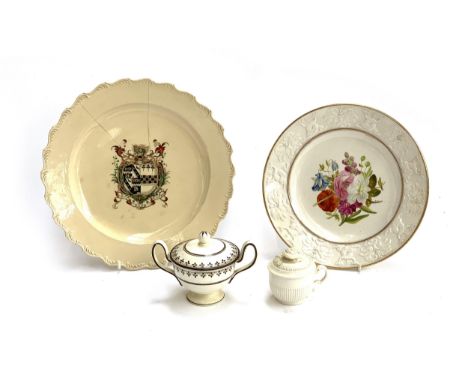 An 18th century Joshua and John Green of Leeds creamware armorial plate, ex. Jellinek Collection, hand painted with arms of S