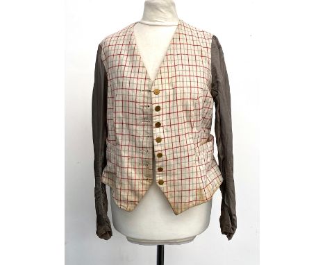 A Tattersall check hunting waistcoat with added sleeves; together with a striped waistcoat