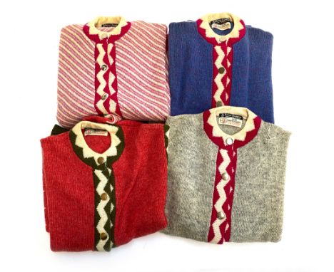 Four vintage deadstock 'Doreen Langford' knitted cardigans with zig-zag design (4)