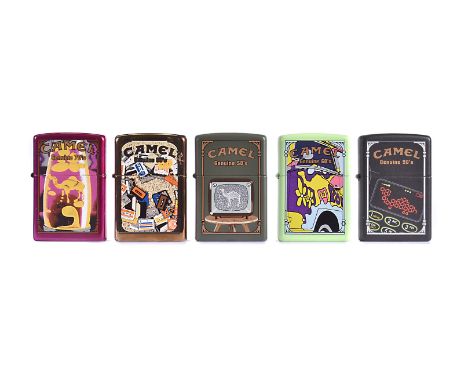 Camel 'Genuine 50's - 90's' set of five Zippo Lighters, released 2008, CZ#802-806, comprising 50s TV, 60s Bus, 70s Lava lamp,