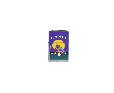A Camel Joe Pool Player Prototype Zippo Lighter, on brush chrome case, artwork not approved due to halo being too big, dated 