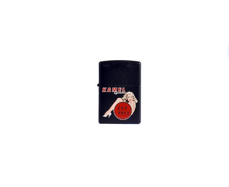 A 'Kamel Cigarettes' Pin-Up prototype Zippo Lighter, red and white lettering, with Pin-Up Girl and black 'EST. 1913' on red c