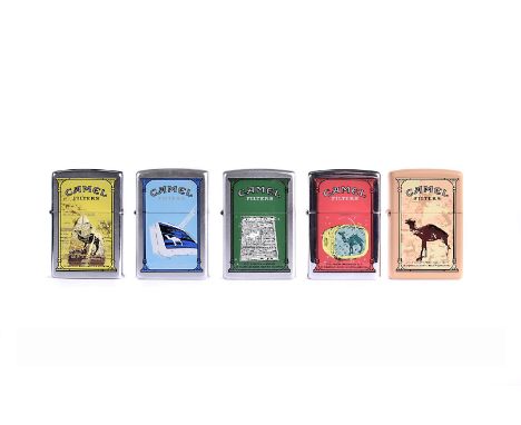 The Camel Zippo Lighter Communications Series 2001, Argentinian market, comprising five lighters - Printing Press, T.V., Inte