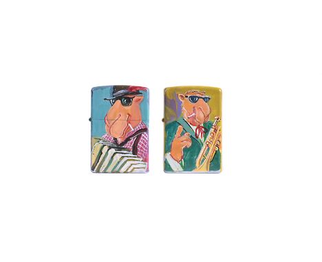 Richard Wallich hand-painted Limited Edition Zippo Lighters, two Limited Edition hand-painted 1/1 Camel cigarette Zippo light
