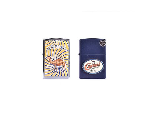 A Camel Swirl 1999 Zippo Lighter, together with a Camel Retro Emblem on matt blue case, both dated 1999, unused (3)