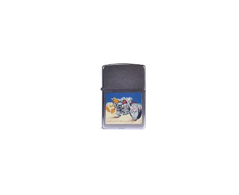 A Biker Joe with Cigarette Pack Prototype Zippo Lighter, with restricted artwork on brushed chrome case, dated 1990, unused (