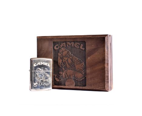 A Limited Edition Joe Camel Pool Player Sterling Silver Zippo Lighter, 28/100, dated 1997, with engraved design to front, unu