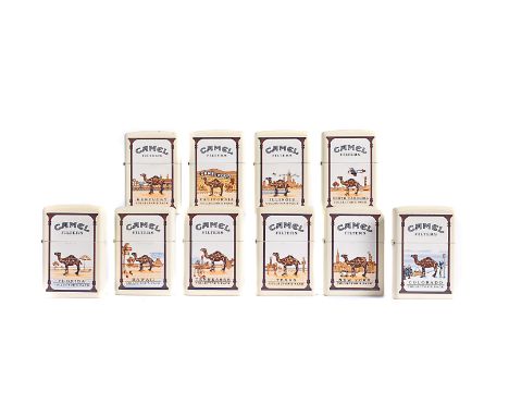 A Camel Zippo Lighter State Series Collector's Pack, ten matt cream lighters, dated 1997 and 1998, all depicting Camel in dif