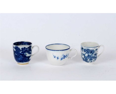 A collection of three Caughley porcelain coffee cups circa 1780-99, comprising Fence pattern coffee cup, Fenced Garden coffee