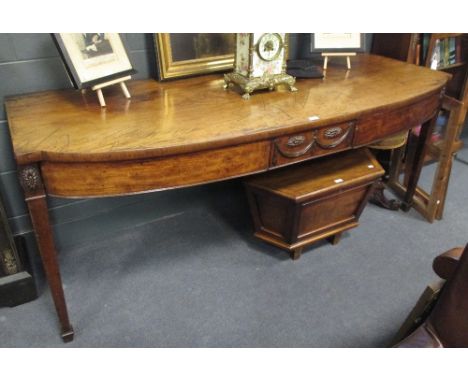 A 19th century mahogany bow fronted serving table on square tapered legs and spade feet, 79 x 188 x 75cm  