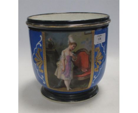 A blue ground planter with transfer decoration  
