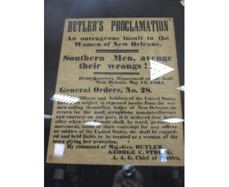 Butler's proclamation 'An outrageous insult to the women of New Orleans', framed, together with a print, 'tournament at Worms