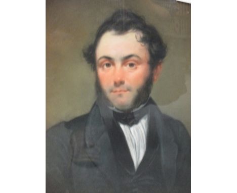 English School (19th Century) - Portrait of a gentleman wearing a black coat and white stock, pastel, under glass, 37 x 29 cm