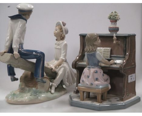 A Lladro figure 'Practice makes Perfect piano playing girl #5462 and another Lladro See Saw Figurine #4867 Boy And Girl On Te