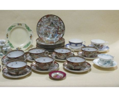 A Worcester lustre crown ware bowl, two Worcester cups and saucers, a posy vase, a Japanese egg shell tea service and other c