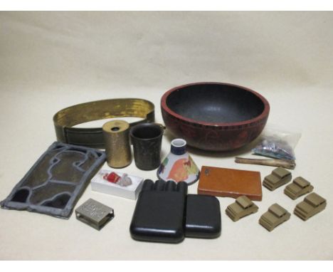 A metal animal collar, together with walking stick and various other items  