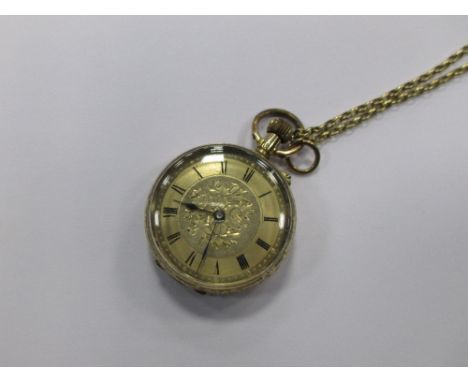 A ladys14k fob watch and 9ct chain  