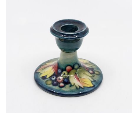 Moorcroft Leaf and Berry candlestick, marked to base, 8 cms tall approxIn good condition 