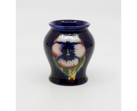 Moorcroft Pansy baluster vase, circa 1930, marked to base, 8 cms tall approxCrazed but otherwise in good condition