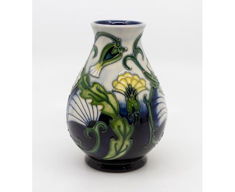 A Moorcroft Rough Hawks Beard pattern vase, impressed marks, signed and dated '96, approx 14cm high. Made for LibertyConditio