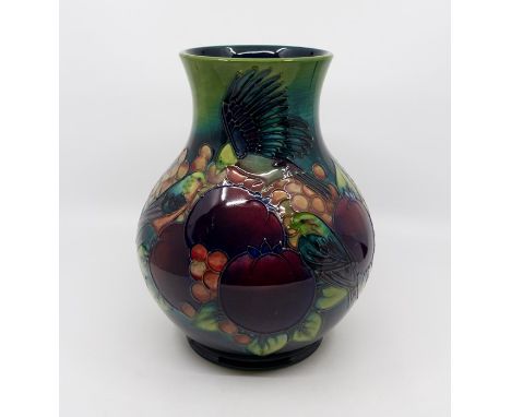 A Moorcroft Finches pattern large baluster vase, impressed marks and initials to base, approx 24.5cm highCondition: good, no 