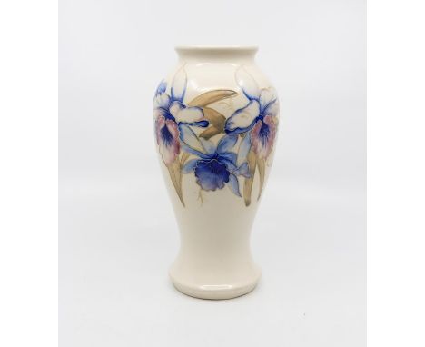 Moorcroft Orchid pattern salt glazed inverted baluster vase, circa 1930's, signed and marked to base, approx 23 cms tallIn ve