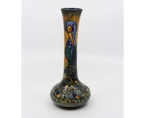 Moorcroft Phoenix pattern club shaped vase, approx, 21 cms tall, signed by Rachel Bishop, impressed marks to base, in origina