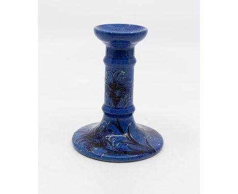 Moorcroft Blue Cornflower candlestick circa 1923, 12 cms tall, marked to baseIn good condition 