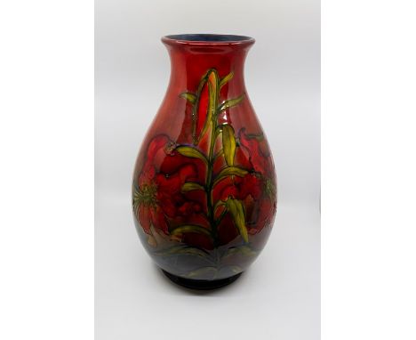 Moorcroft Flambe Tiger Lily baluster shaped vase, signed and dated 1947 to base, impressed marks, approx 46 cms tall. One of 