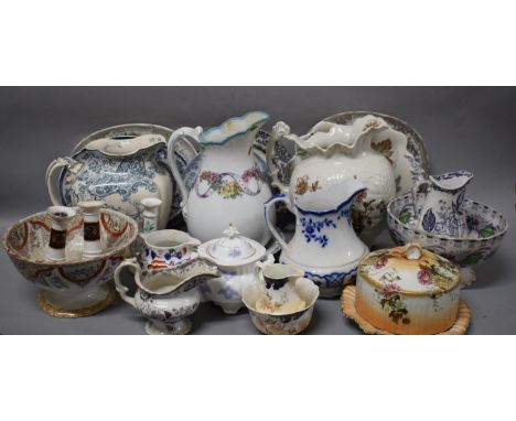 A Quantity of 19th Century Ceramics to Include Jugs, Footed Bowls, Porcelain Candle Stick, Sugar Bowl, Plates, Limoges Heart 